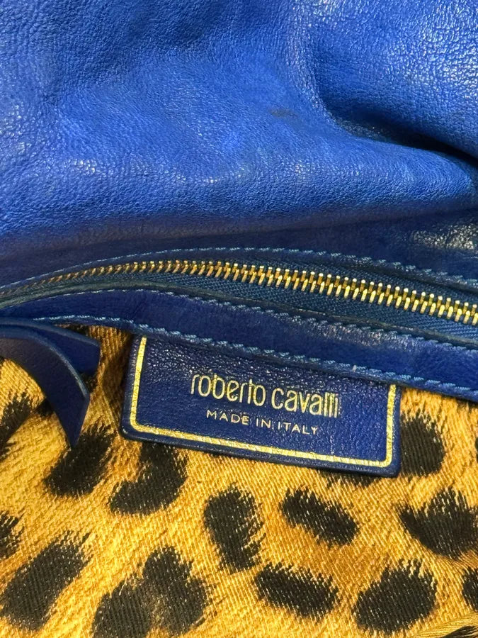 2000s Roberto Cavalli Blue Leather Crocodile Effect Handle Bag FKclQqI 10
