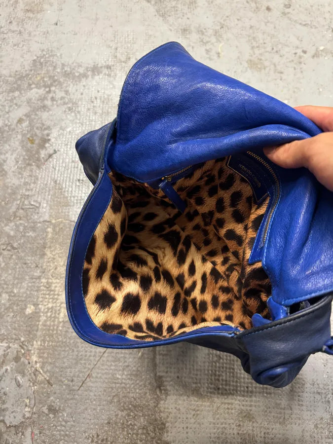 2000s Roberto Cavalli Blue Leather Crocodile Effect Handle Bag FKclQqI 11