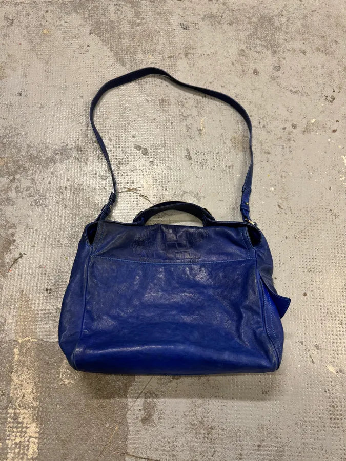 2000s Roberto Cavalli Blue Leather Crocodile Effect Handle Bag FKclQqI 5