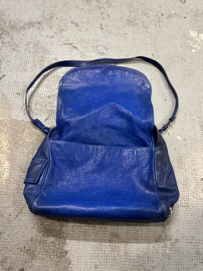 2000s Roberto Cavalli Blue Leather Crocodile Effect Handle Bag FKclQqI 6