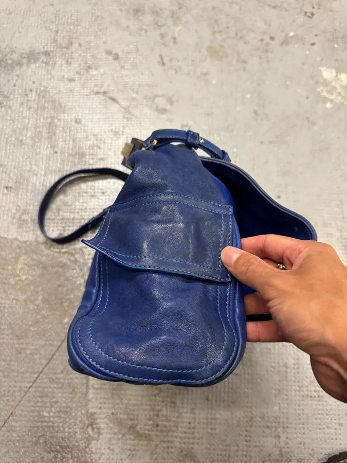 2000s Roberto Cavalli Blue Leather Crocodile Effect Handle Bag FKclQqI 7