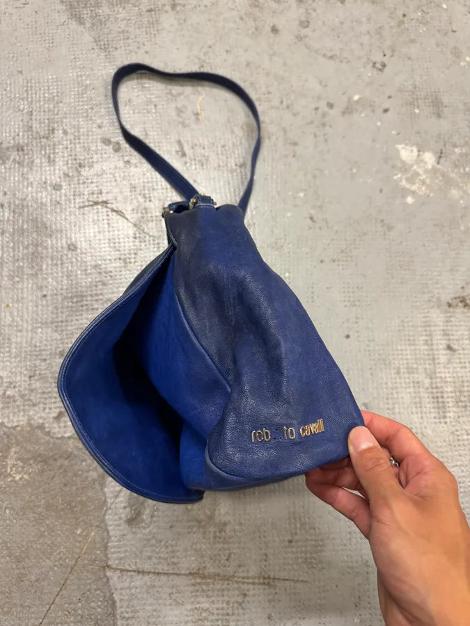 2000s Roberto Cavalli Blue Leather Crocodile Effect Handle Bag FKclQqI 8