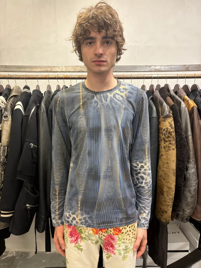 2000s Roberto Cavalli Blue Leopard Abstract Effect Longsleeves (S) mEfwFlb 1