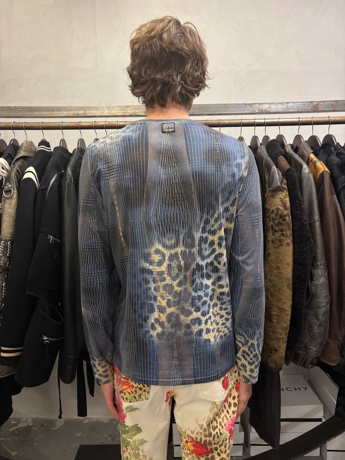 2000s Roberto Cavalli Blue Leopard Abstract Effect Longsleeves (S) mEfwFlb 2