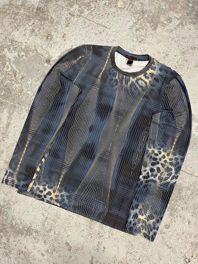 2000s Roberto Cavalli Blue Leopard Abstract Effect Longsleeves (S) mEfwFlb 4