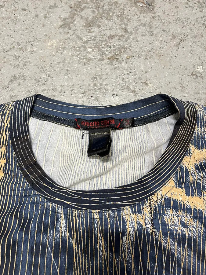 2000s Roberto Cavalli Blue Leopard Abstract Effect Longsleeves (S) mEfwFlb 7