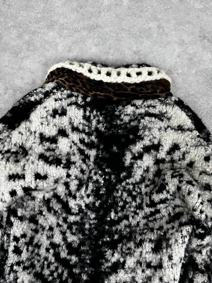2000s Roberto Cavalli Black & White Leopard Wool Cardigan Jacket NZtyOGS 6