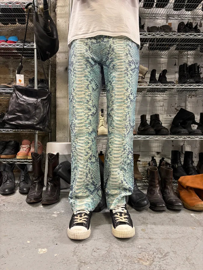2000s Roberto Cavalli Blue Python Effect Pants doxaYHs 1