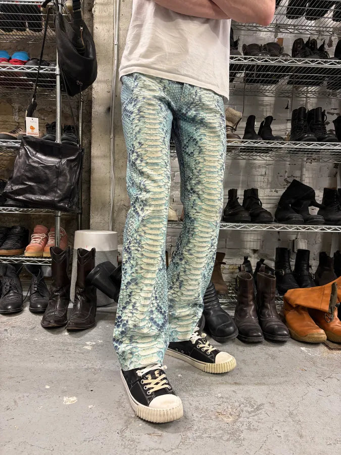 2000s Roberto Cavalli Blue Python Effect Pants doxaYHs 2