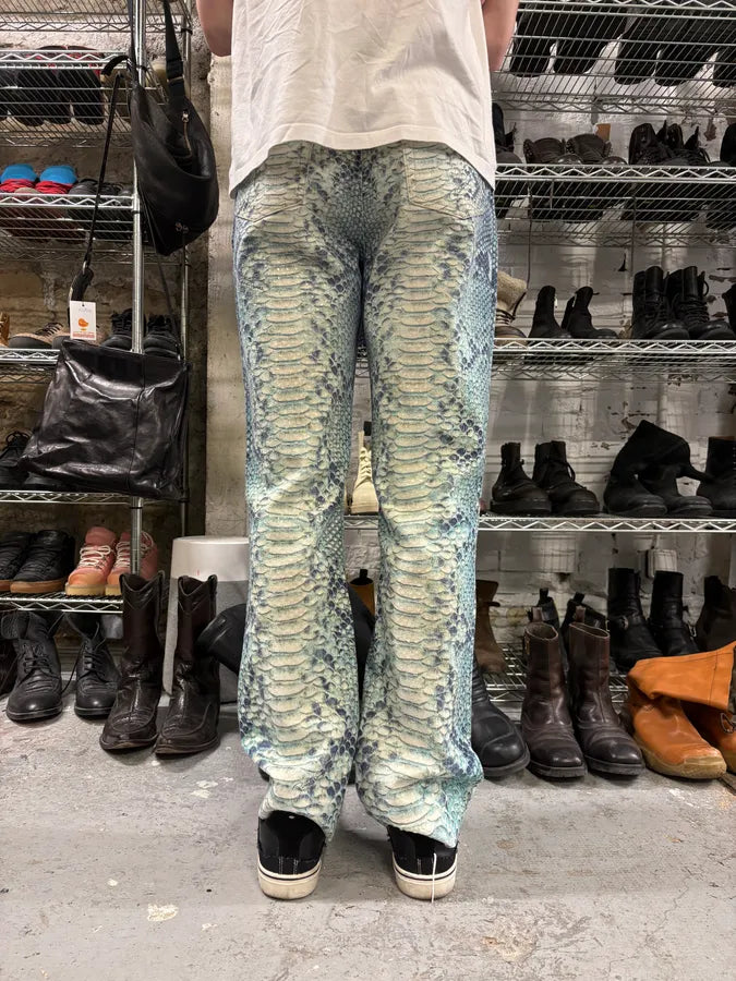 2000s Roberto Cavalli Blue Python Effect Pants doxaYHs 3