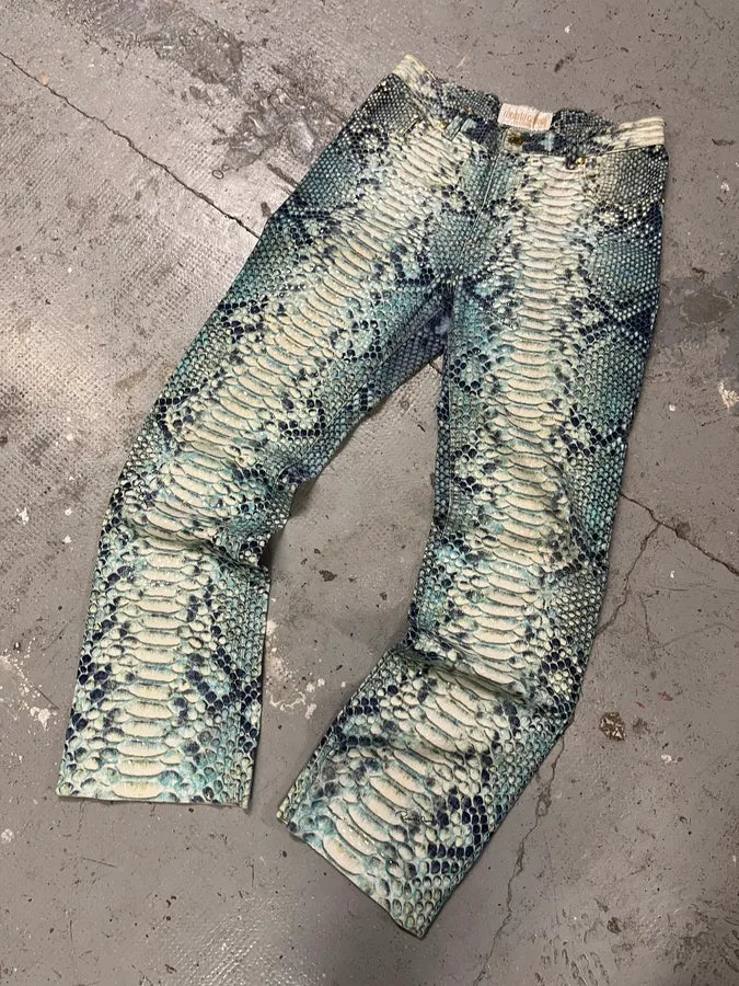2000s Roberto Cavalli Blue Python Effect Pants doxaYHs 4