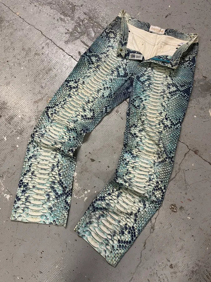 2000s Roberto Cavalli Blue Python Effect Pants doxaYHs 5