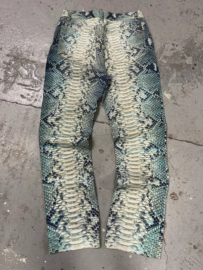 2000s Roberto Cavalli Blue Python Effect Pants doxaYHs 6