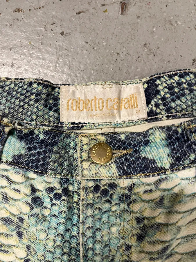 2000s Roberto Cavalli Blue Python Effect Pants doxaYHs 7
