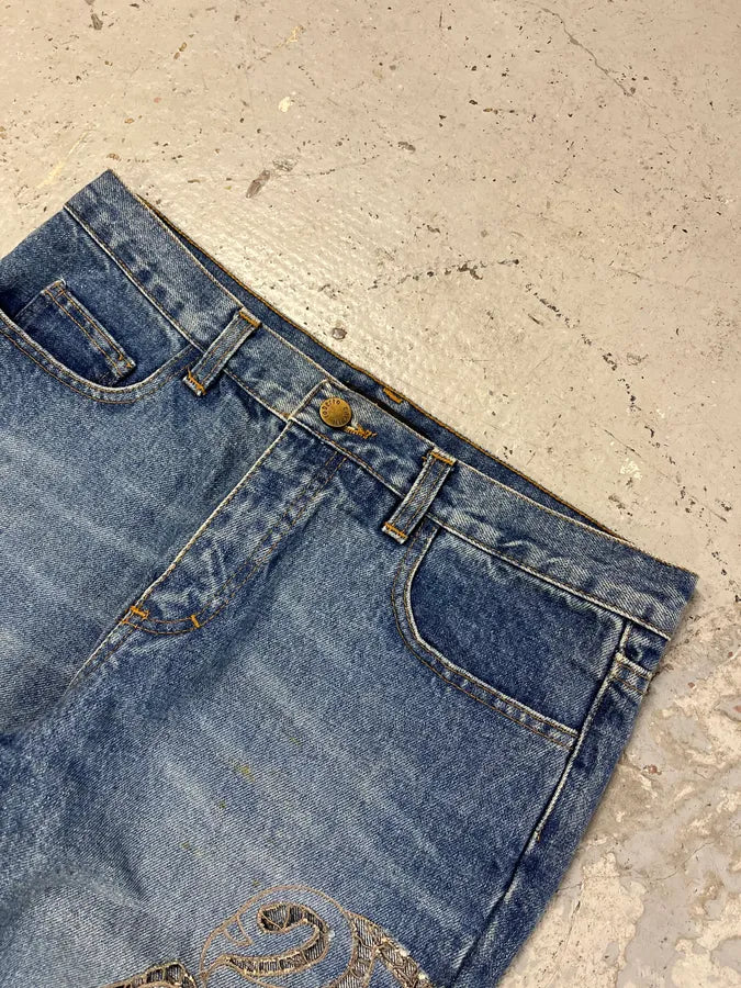 2000s Roberto Cavalli Blue Royal Lazer Cut Denim Jeans srafTpd 3