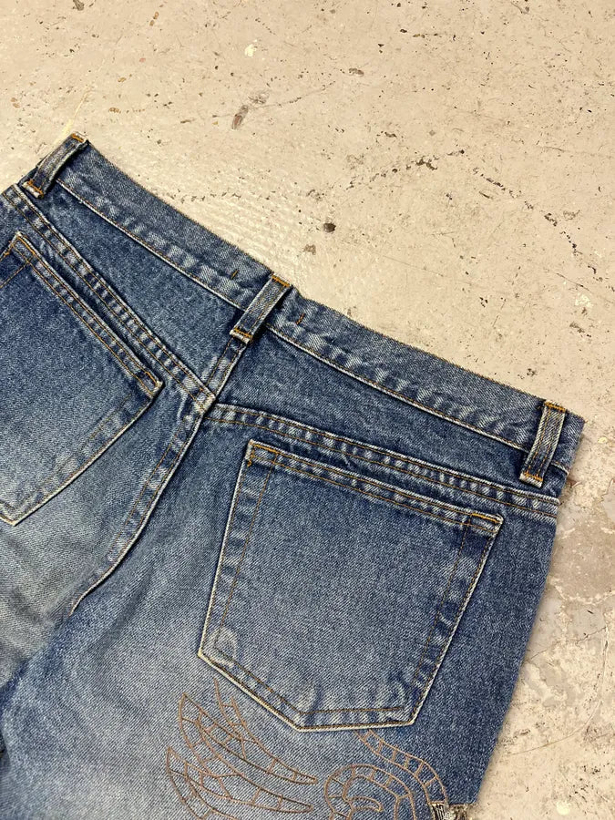 2000s Roberto Cavalli Blue Royal Lazer Cut Denim Jeans srafTpd 5