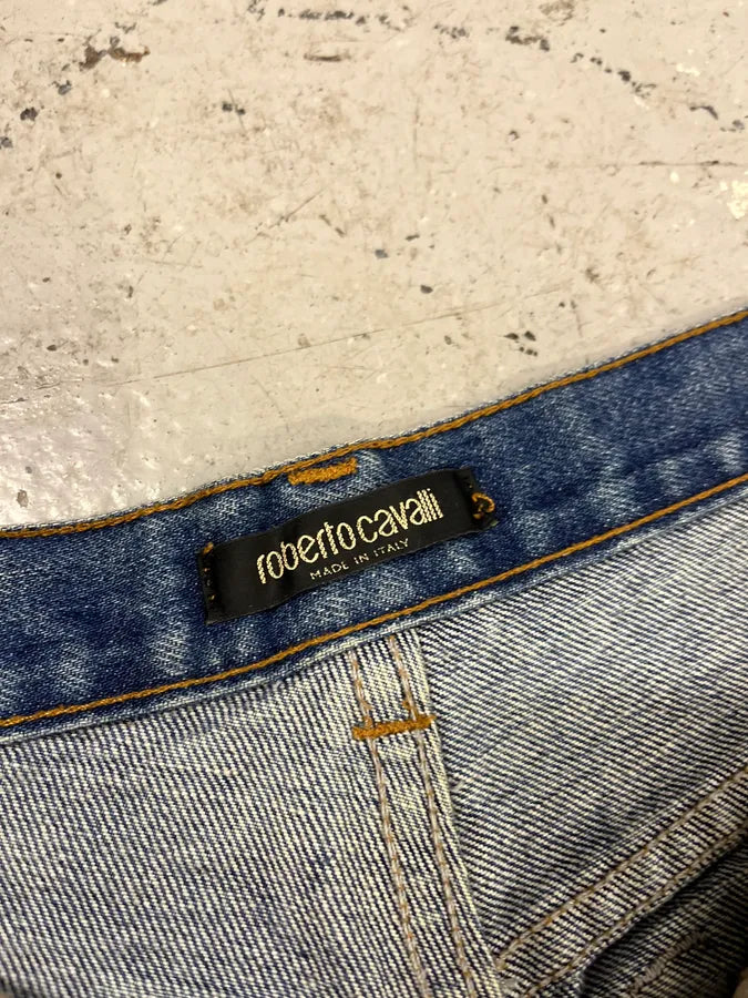 2000s Roberto Cavalli Blue Royal Lazer Cut Denim Jeans srafTpd 7