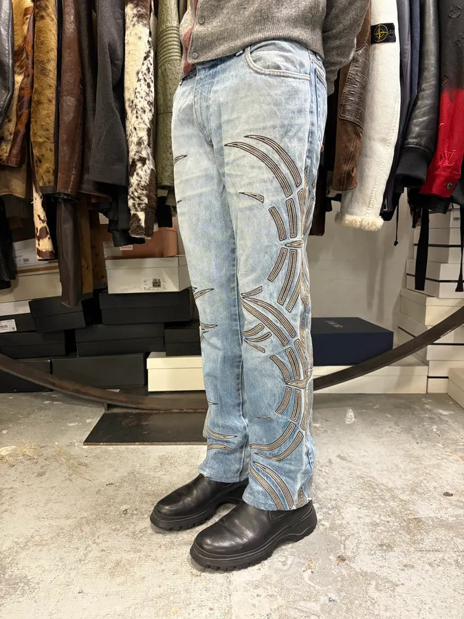 2000s Roberto Cavalli Blue Tribal Art Denim Jeans YwRunqx 1