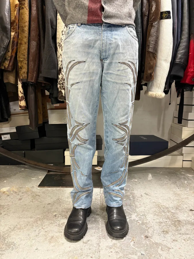2000s Roberto Cavalli Blue Tribal Art Denim Jeans YwRunqx 2