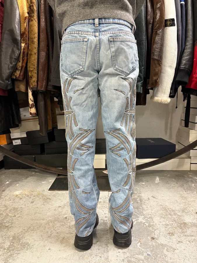 2000s Roberto Cavalli Blue Tribal Art Denim Jeans YwRunqx 3