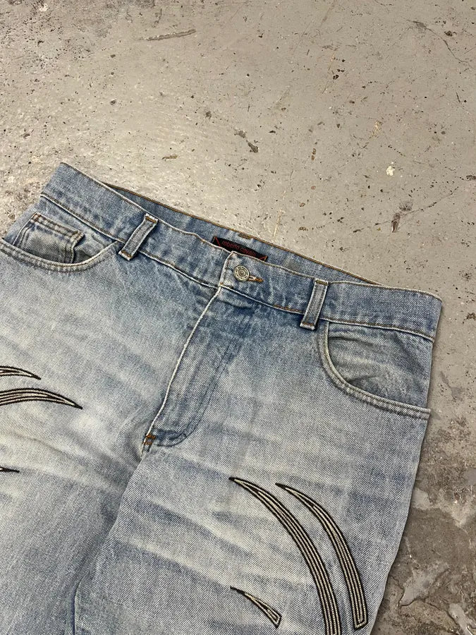 2000s Roberto Cavalli Blue Tribal Art Denim Jeans YwRunqx 4