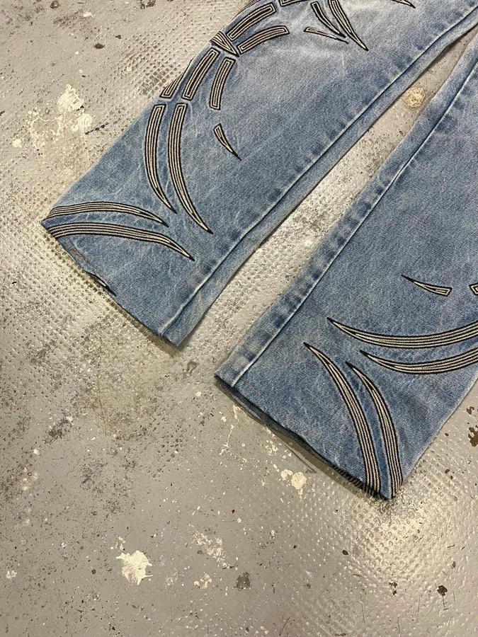 2000s Roberto Cavalli Blue Tribal Art Denim Jeans YwRunqx 5