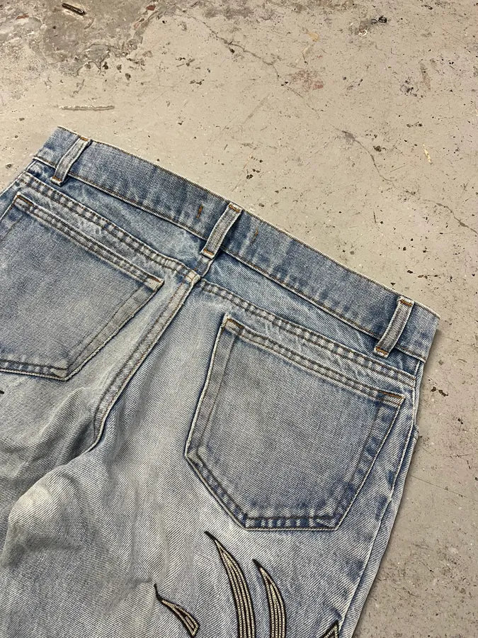 2000s Roberto Cavalli Blue Tribal Art Denim Jeans YwRunqx 7