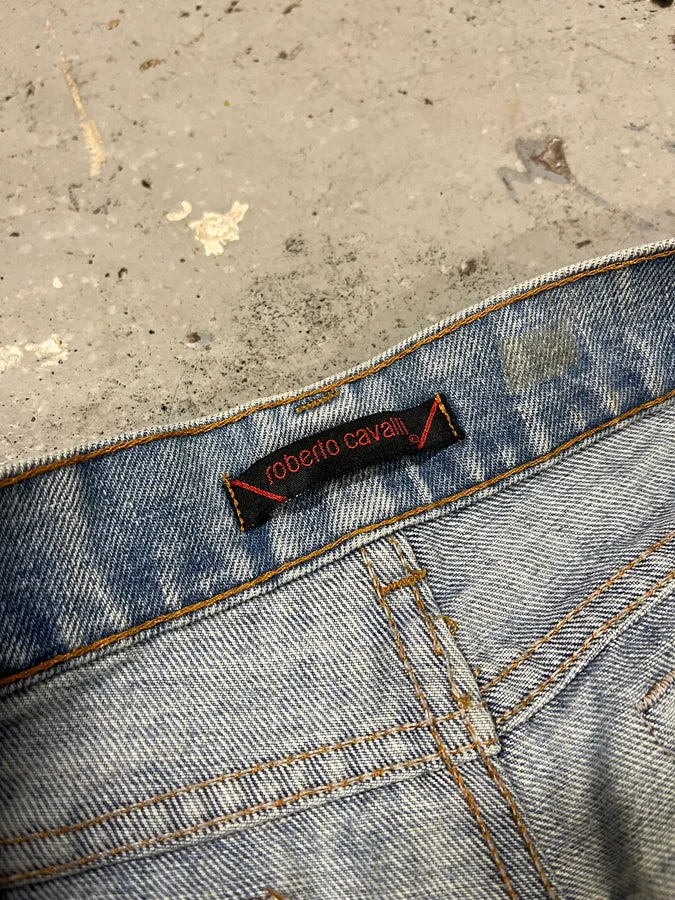 2000s Roberto Cavalli Blue Tribal Art Denim Jeans YwRunqx 9