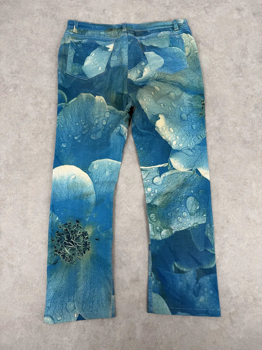 2000s Roberto Cavalli Blue Wet Leaves Print Pants cwaoJHQ 1