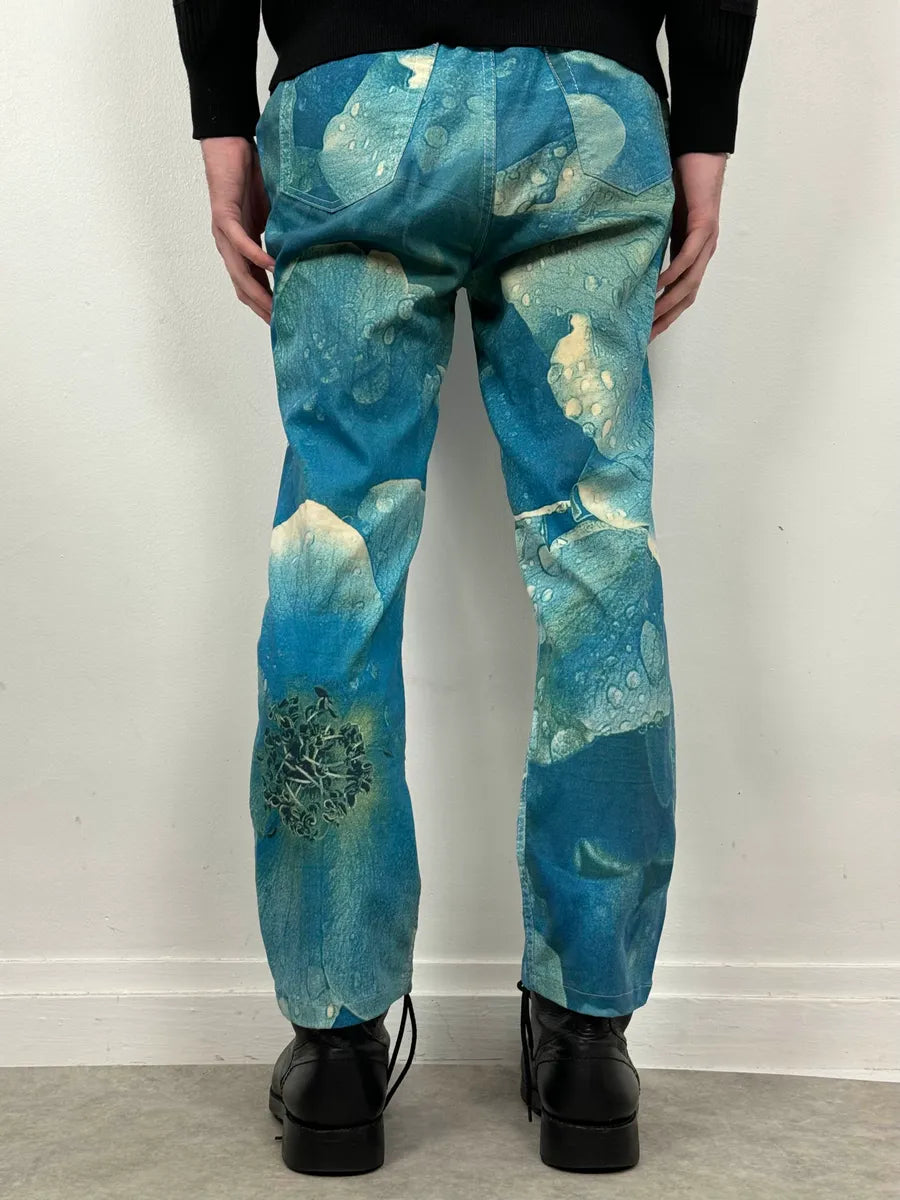 2000s Roberto Cavalli Blue Wet Leaves Print Pants cwaoJHQ 4