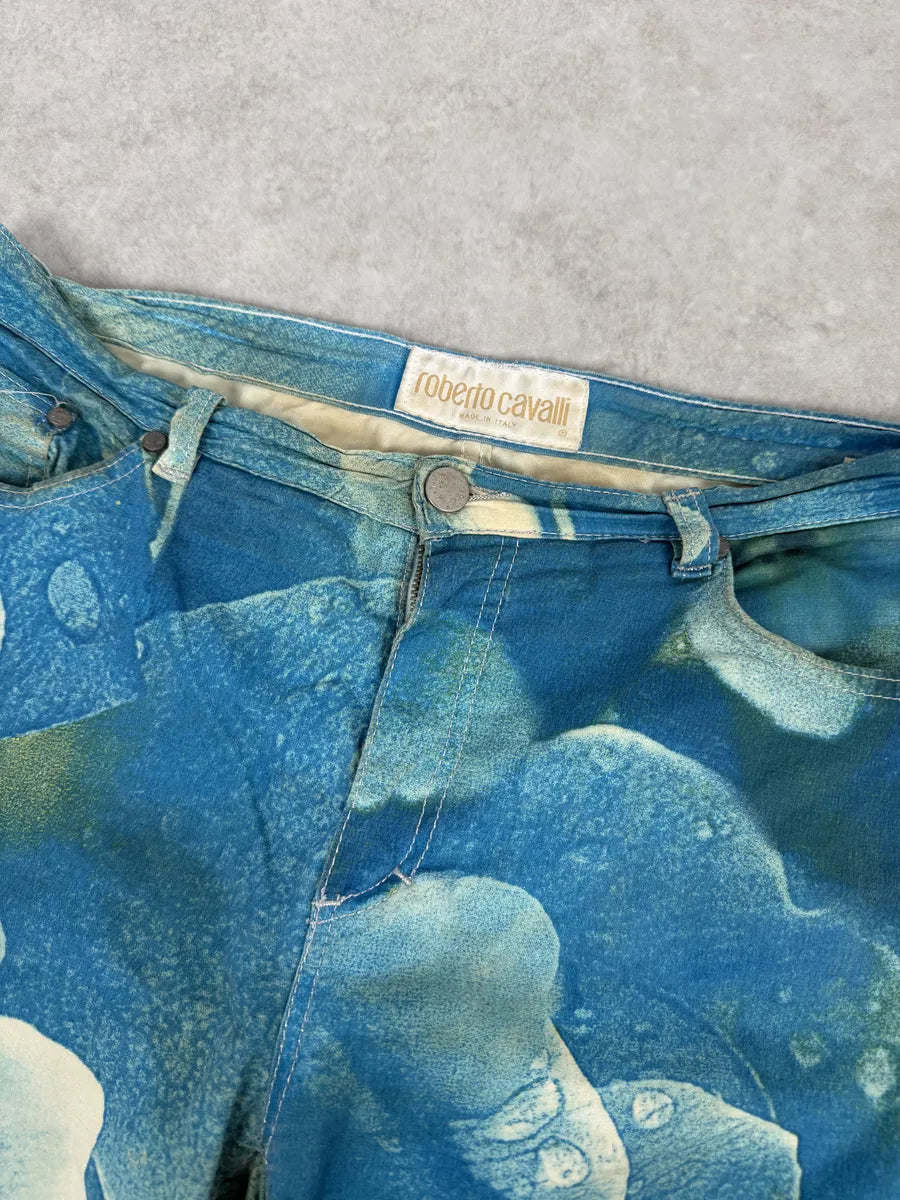 2000s Roberto Cavalli Blue Wet Leaves Print Pants cwaoJHQ 8