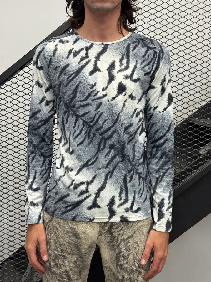 2000s Roberto Cavalli Blue White & Black Zebra Tie-Dye Longsleeve FroKvLQ 0