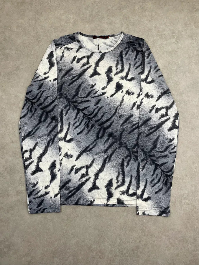 2000s Roberto Cavalli Blue White & Black Zebra Tie-Dye Longsleeve FroKvLQ 2