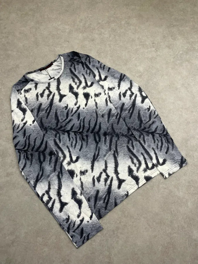2000s Roberto Cavalli Blue White & Black Zebra Tie-Dye Longsleeve FroKvLQ 3