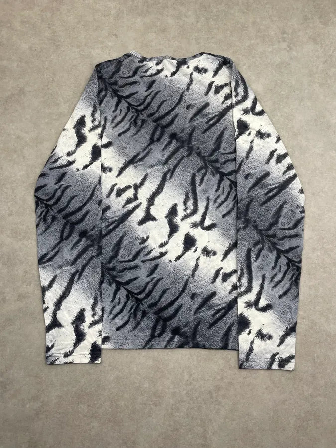 2000s Roberto Cavalli Blue White & Black Zebra Tie-Dye Longsleeve FroKvLQ 4