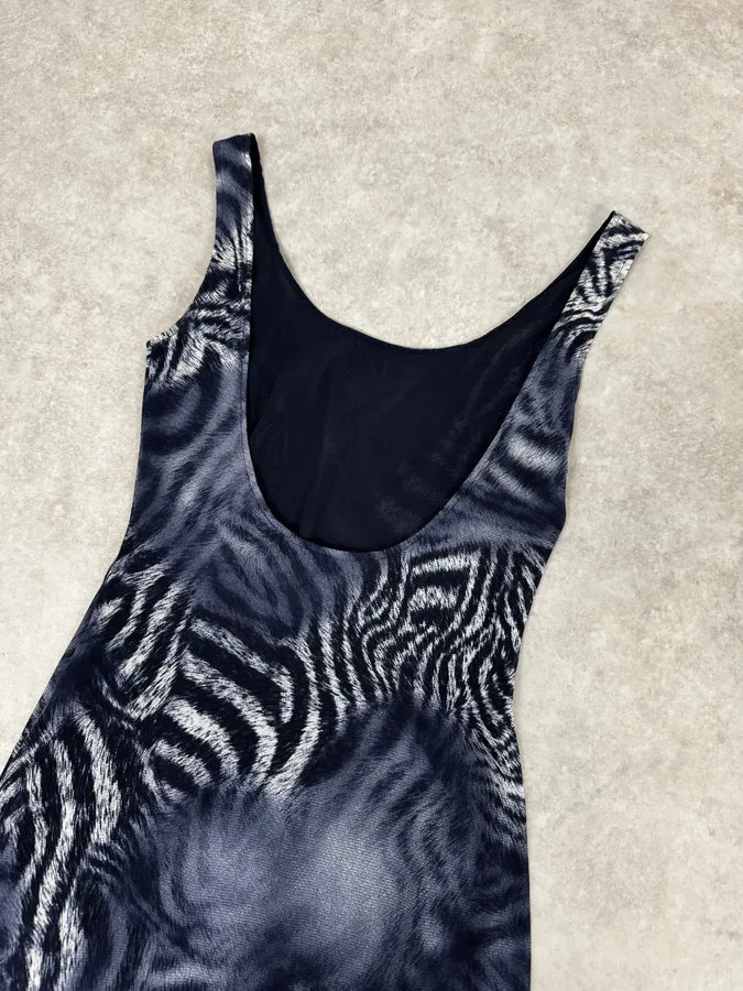 2000s Roberto Cavalli Blue Mesh Zebra Hallucination Dress QFhHcMp 5