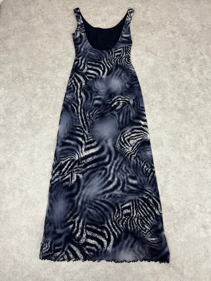 2000s Roberto Cavalli Blue Mesh Zebra Hallucination Dress QFhHcMp 3