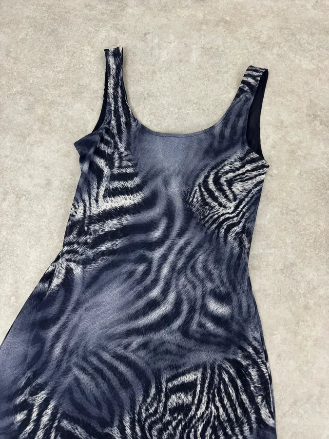 2000s Roberto Cavalli Blue Mesh Zebra Hallucination Dress QFhHcMp 4