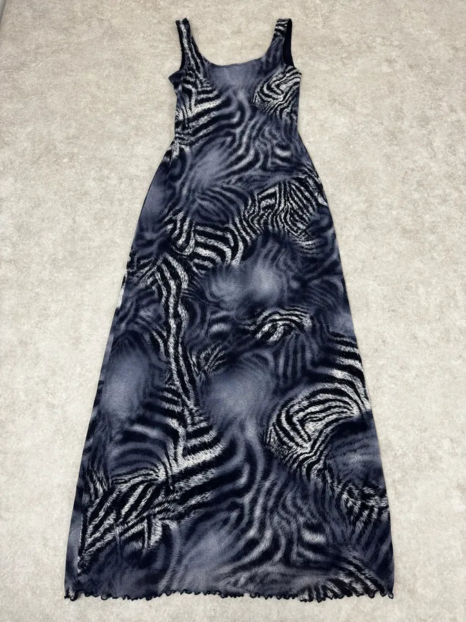 2000s Roberto Cavalli Blue Mesh Zebra Hallucination Dress QFhHcMp 0
