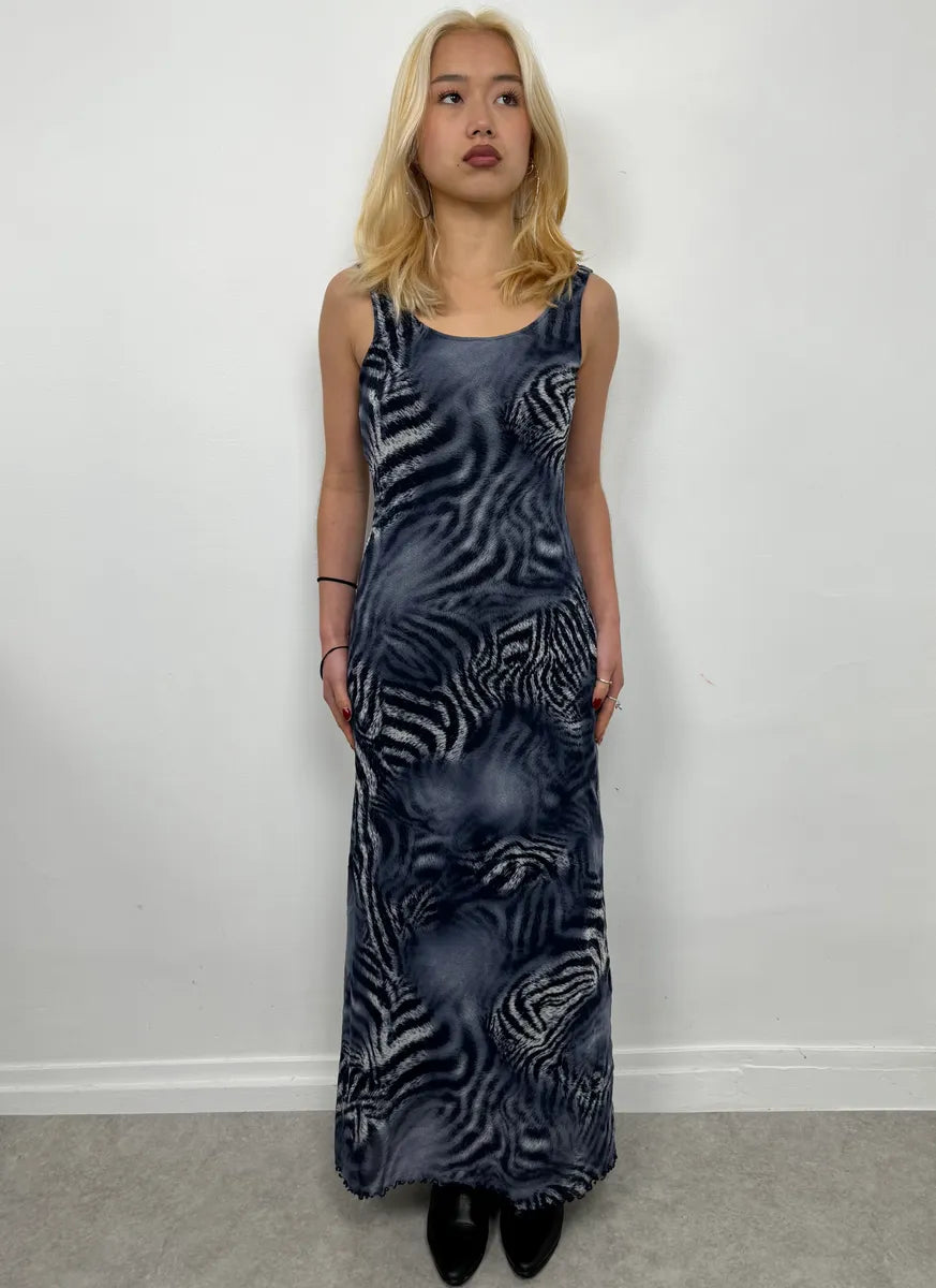 2000s Roberto Cavalli Blue Mesh Zebra Hallucination Dress QFhHcMp 1