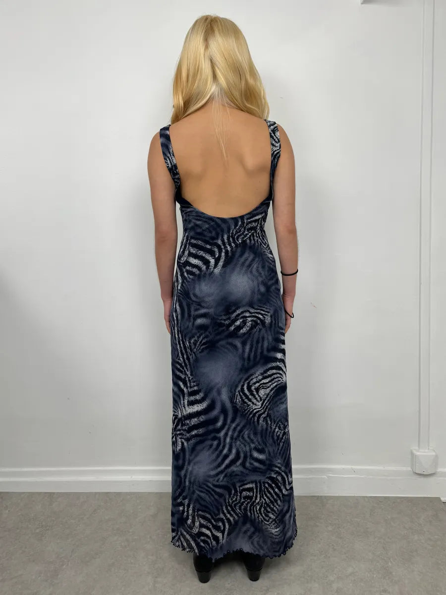 2000s Roberto Cavalli Blue Mesh Zebra Hallucination Dress QFhHcMp 2