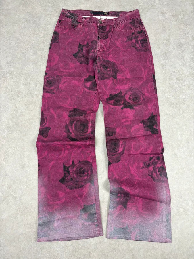 2000s Roberto Cavalli Purple Blossum Floral Pants EaCQUiz 0