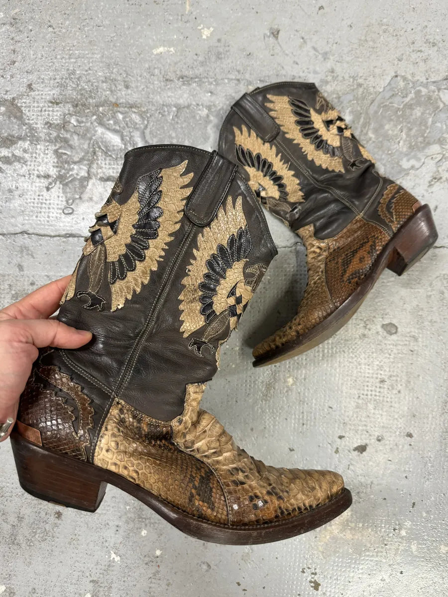 2000s Roberto Cavalli Brown & Beige Ankle Western Python Leather Boots iRsRush 0