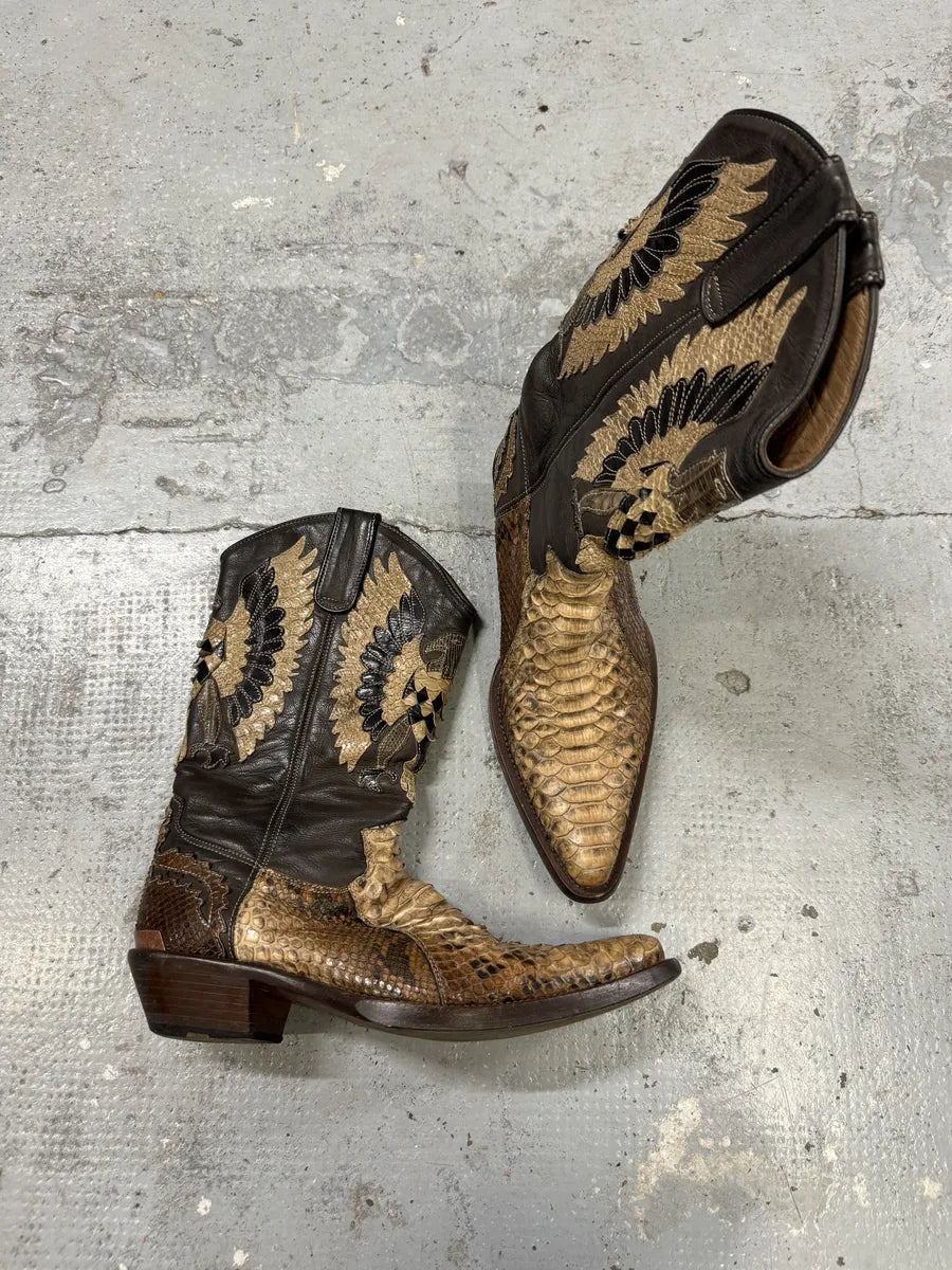 2000s Roberto Cavalli Brown & Beige Ankle Western Python Leather Boots iRsRush 10