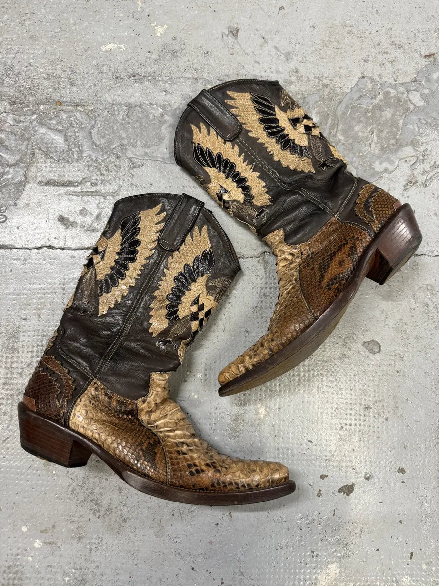 2000s Roberto Cavalli Brown & Beige Ankle Western Python Leather Boots iRsRush 2