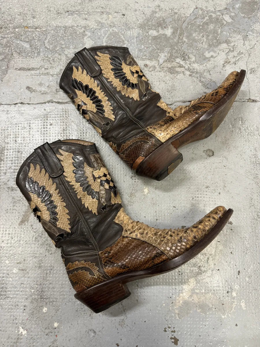 2000s Roberto Cavalli Brown & Beige Ankle Western Python Leather Boots iRsRush 3
