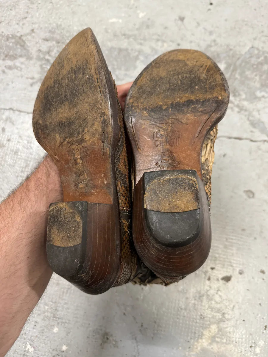 2000s Roberto Cavalli Brown & Beige Ankle Western Python Leather Boots iRsRush 7