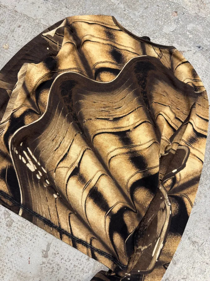 2000s Roberto Cavalli Brown Abstract Effect Longsleeves Top (S) wGZyhmv 4