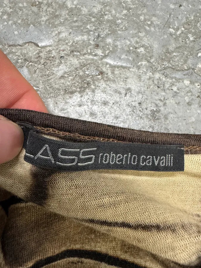 2000s Roberto Cavalli Brown Abstract Effect Longsleeves Top (S) wGZyhmv 6