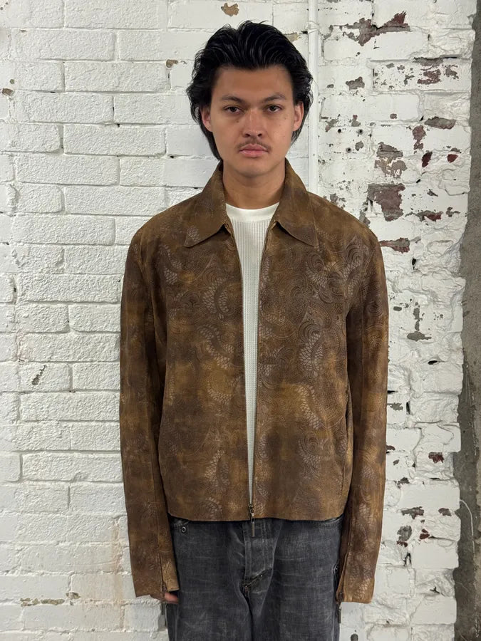 2000s Roberto Cavalli Brown Asian Dragon Leather Biker Jacket granfwp 1